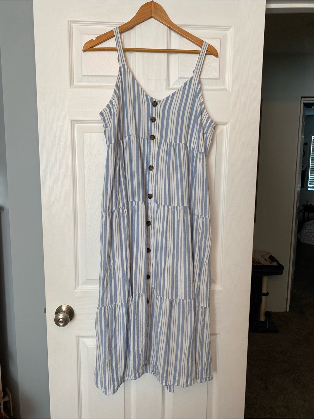 Denver Hayes Blue and White Striped Maxi Dress
